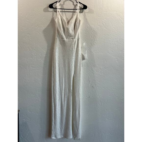 B. Smart White Sequin Gown with Slit & Adjustable Straps — Size 3/4, NWOT - Picture 4 of 16
